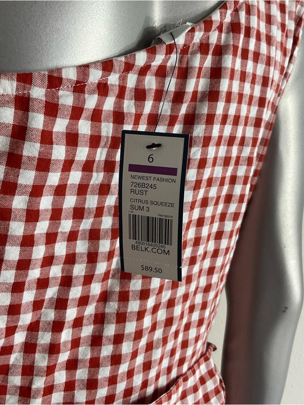 NWT crown & ivy red gingham one-shoulder ruffle dress size 6 new - Picture 4 of 8